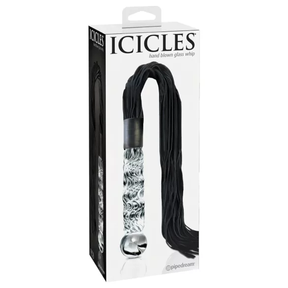 Icicles No. 38 - стъклено дилдо и кожен камшик - прозрачно/черно