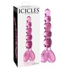  Icicles No. 43 - стъклено дилдо с мъниста и сърце - розово