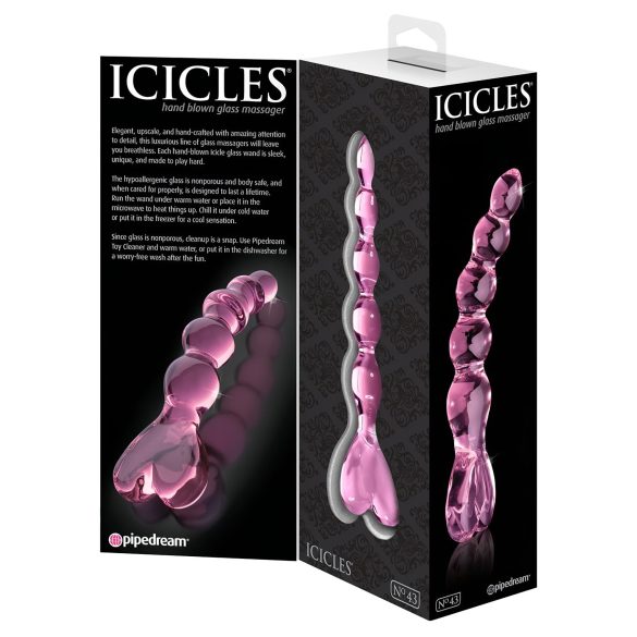 Icicles No. 43 - стъклено дилдо с мъниста и сърце - розово