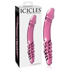   Icicles No. 57 - стъклен вибратор с два накрайника за пенис (розов)