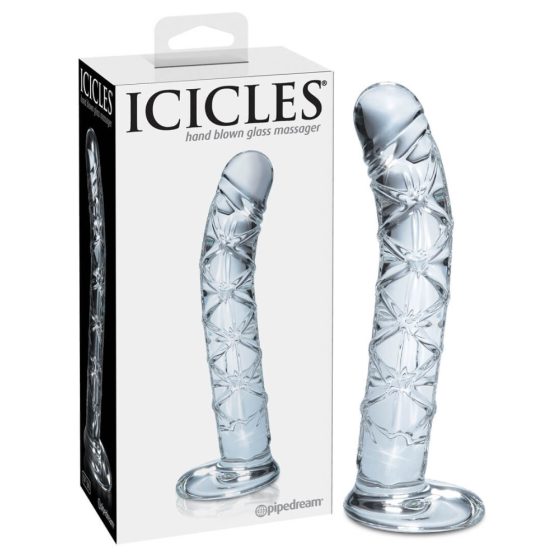 Icicles No. 60 - стъклен вибратор с мрежест пенис (полупрозрачен)