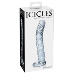   Icicles No. 60 - стъклен вибратор с мрежест пенис (полупрозрачен)