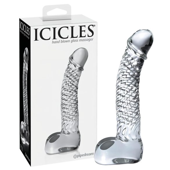 Icicles No. 61 - стъклено дилдо с тестиси и пенис - прозрачно