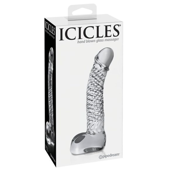 Icicles No. 61 - стъклено дилдо с тестиси и пенис - прозрачно