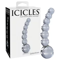   Icicles No. 66 - стъклено дилдо с извита форма и топчета - прозрачно