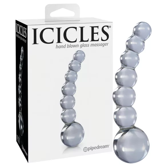 Icicles No. 66 - стъклено дилдо с извита форма и топчета - прозрачно