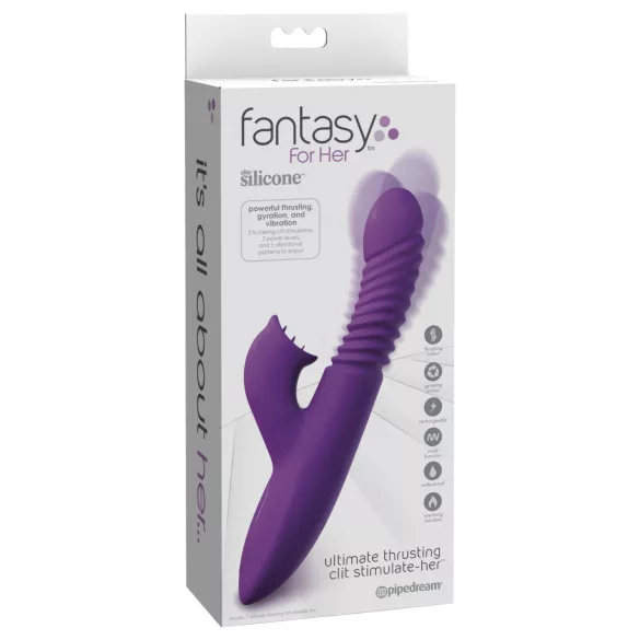 Fantasy For Her - 3 в 1 тласкащ вибратор с функция за затопляне (лилав)