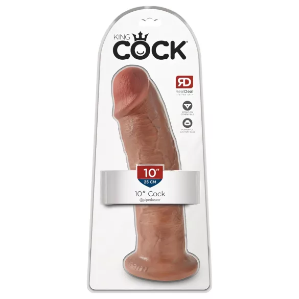 King Cock 10 - голям дилдо с вакуумна основа (25 см) - тъмен натурален цвят