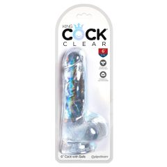   King Cock Clear 6 - малък вибратор с тестиси (15 см)
