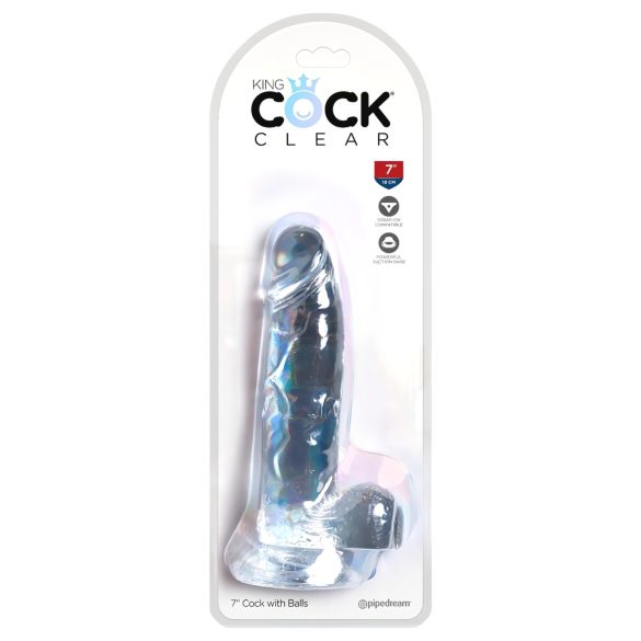 King Cock Clear 7 - вибратор с вендуза и тестиси (18см)