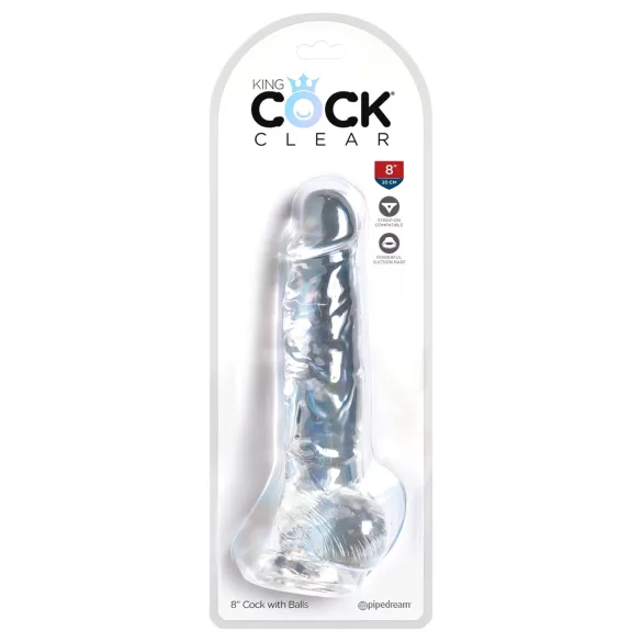 King Cock Clear 8 - дилдо с тестиси и вакуум основа - 20 см