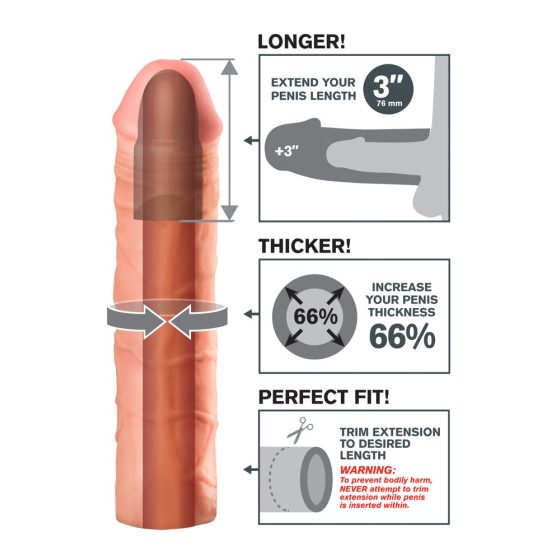 X-TENSION Mega 3 - реалистична обвивка за пенис (22,8 см) - естествена