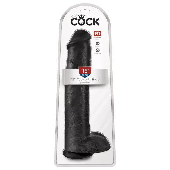 King Cock 15 - дилдо с вендуза и тестиси - 38 см - черен