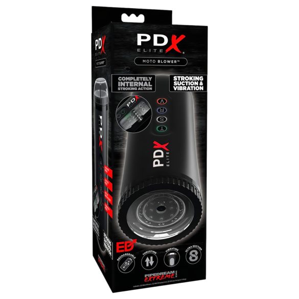 PDX Moto Blower - смучещ, вибриращ мастурбатор (черен)