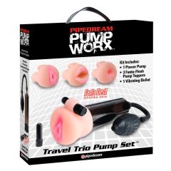   Pipedream Travel Trio - комплект вибриращи помпи за пенис (черно-естествен)