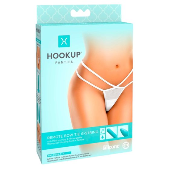 HOOKUP Bow-Tie - комплект вибриращи чорапогащи с батерии (бяло-тюркоазено)