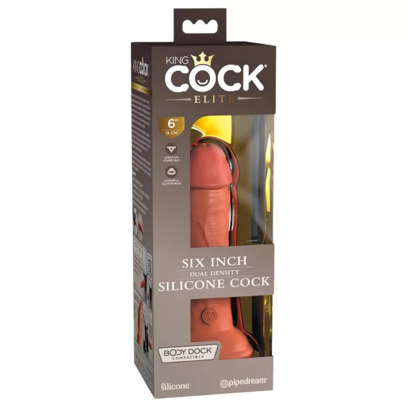 King Cock Elite 6 - реалистично дилдо с вакуумна основа - тъмно, 15 см