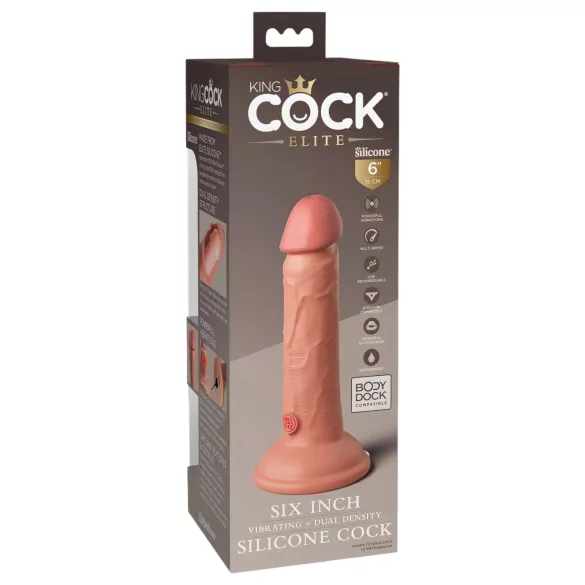 King Cock Elite 6 - вибратор с вендуза (15 см) - телесен цвят