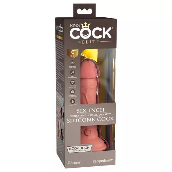 King Cock Elite 6 - реалистичен вибратор 15см - тъмен натурален цвят