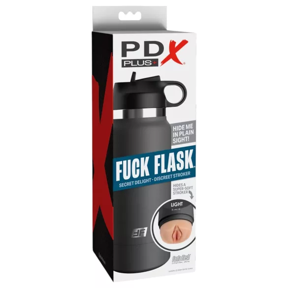 PDX - Fuck Flask Secret Delight - изкуствена вагина в манерка (черно-натурален)