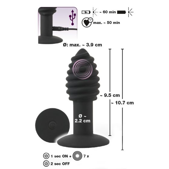 Black Velvet Twist - презареждащ се силиконов анален вибратор (черен)