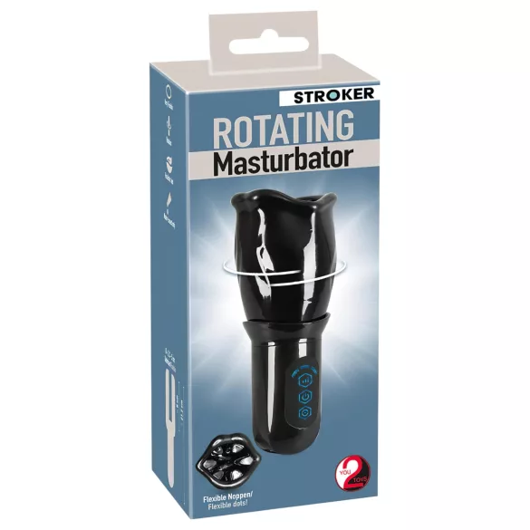 You2Toys - STROKER Rotating - акумулаторен, въртящ се мастурбатор с изкуствена уста (черен)