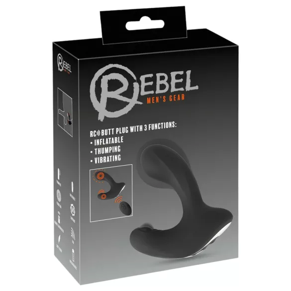 Rebel RC - анален вибратор с дистанционно и помпа - черен, акумулаторен