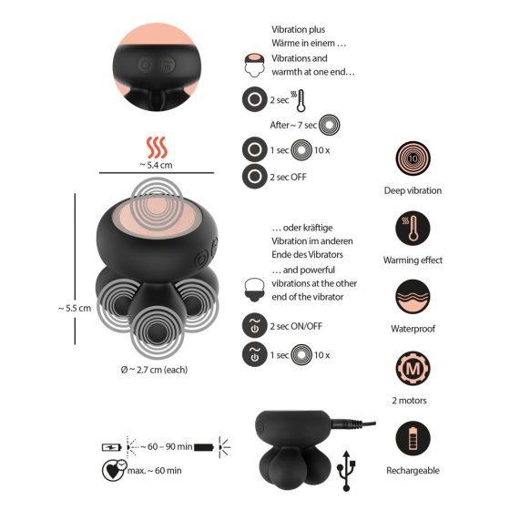 You2Toys CUPA Mini - акумулаторен отопляем масажиращ вибратор (черен)