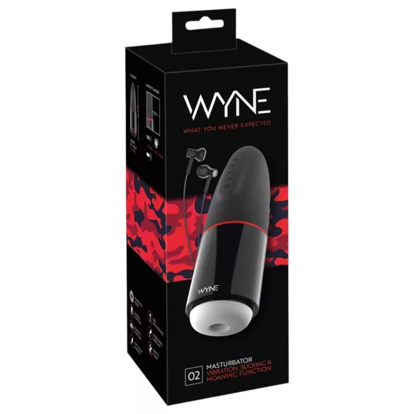 WYNE 02 - мастурбатор с вибрация и смукателна функция - акумулаторен - черно-бял