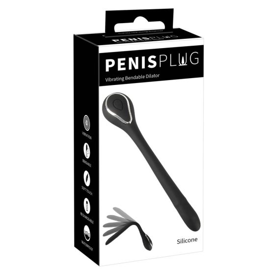 Penis Plug Dilator - акумулаторен уретрален вибратор (0,6-1,1 cm) - черен