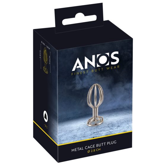ANOS Metal (2,8 см) - стоманен анален вибратор в клетка (сребърен)