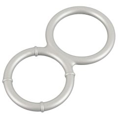   You2Toys - двоен силиконов пръстен за пенис и тестиси с метален ефект (сребърен)