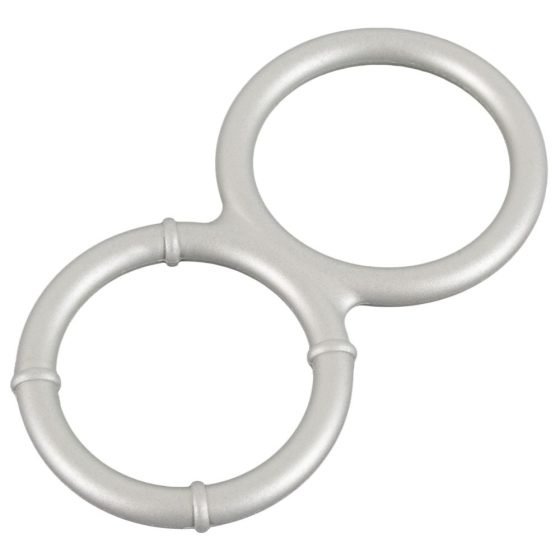 You2Toys - двоен силиконов пръстен за пенис и тестиси с метален ефект (сребърен)