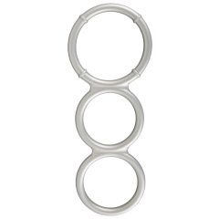   You2Toys - троен силиконов пръстен за пенис и тестиси с метален ефект (сребърен)