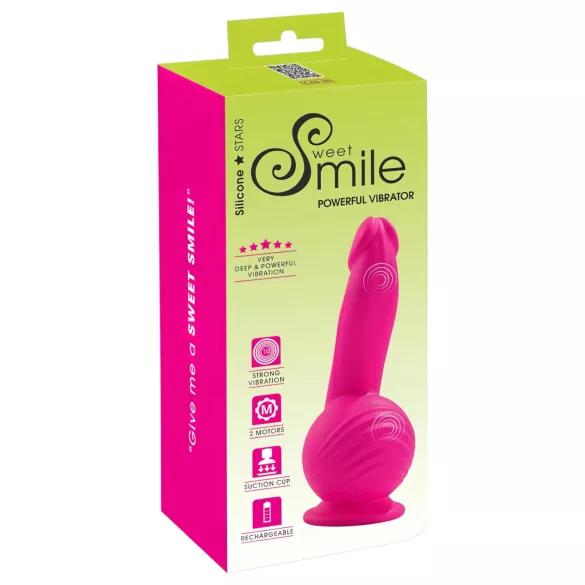 SMILE Powerful - вибратор с акумулатор, две моторчета, вакуум основа - розов