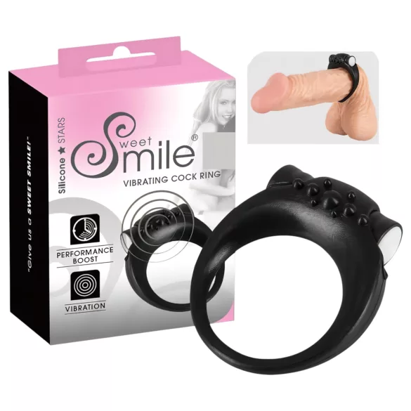 SMILE Stayer - вибриращ пенис пръстен - черен
