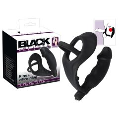   Black Velvet - Пенис вибратор с пръстен за пенис и тестиси (черен)