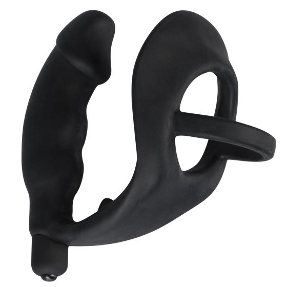 Black Velvet - Пенис вибратор с пръстен за пенис и тестиси (черен)