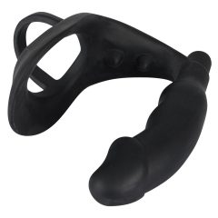   Black Velvet - Пенис вибратор с пръстен за пенис и тестиси (черен)