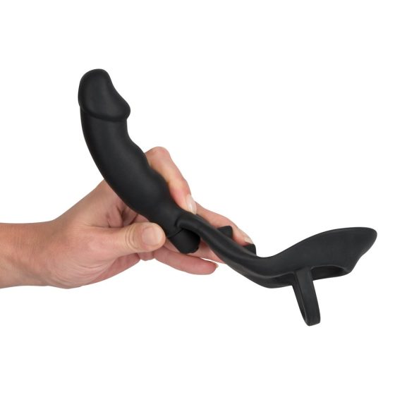 Black Velvet - Пенис вибратор с пръстен за пенис и тестиси (черен)