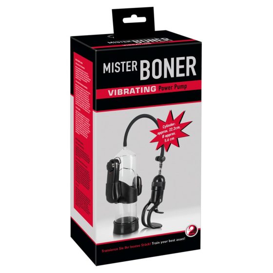 Mister Boner Vibrating - вибрираща пенис помпа (полупрозрачна-черна)