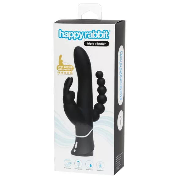 Happyrabbit Triple - вибратор за клитор и анал - презареждащ се - черен
