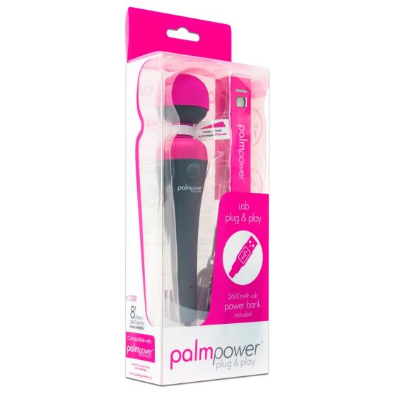 PalmPower Wand - USB масажиращ вибратор с powerbank (розово-сив)