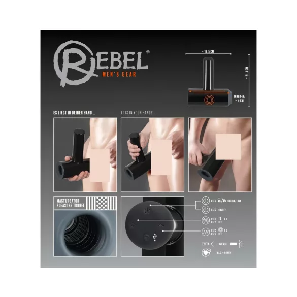 Rebel - автоматичен мастурбатор с вибрация и движение нагоре-надолу - черен