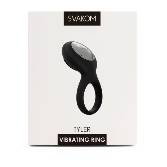 Svakom Tyler - водоустойчив вибриращ пенис пръстен с батерия (черен)
