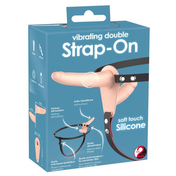 You2Toys - Strap-On - двоен вибратор за пристягане (естествен)
