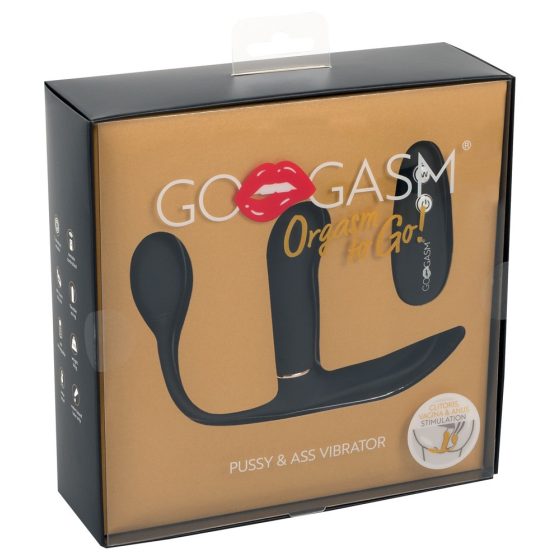 GoGasm Pussy & Ass - Акумулаторни, радиоуправляеми вибратори с 3 зъба (черни)