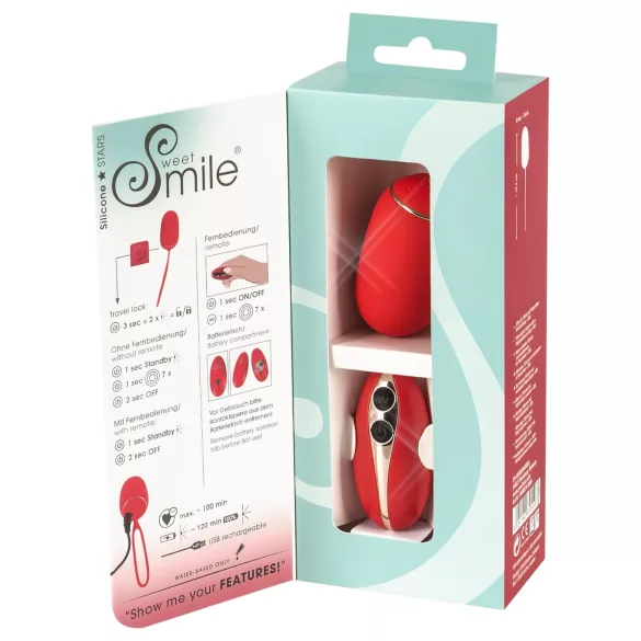 SMILE - Вибриращо яйце с дистанционно управление - акумулаторно, червено