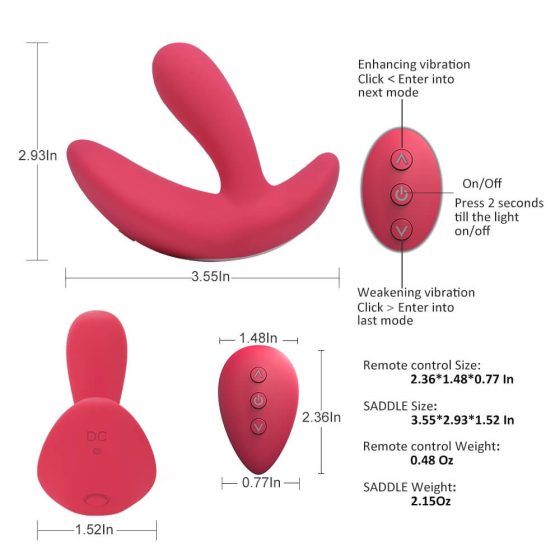 Cotoxo Saddle - Акумулаторни вибратори за простатата с дистанционно управление (червени)