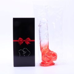   Sunfo - пристягащ се, реалистичен вибратор с тестиси - 21 см (полупрозрачен-червен)